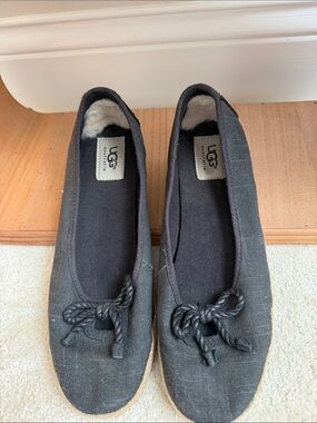 UGG Black Canvas Bow Ballet Flats